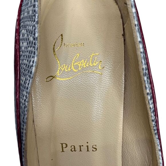 Christian Louboutin Snakeskin Embossed Cutout Pump EU 37.5 US 7.5 Red High Heels - Picture 11 of 12